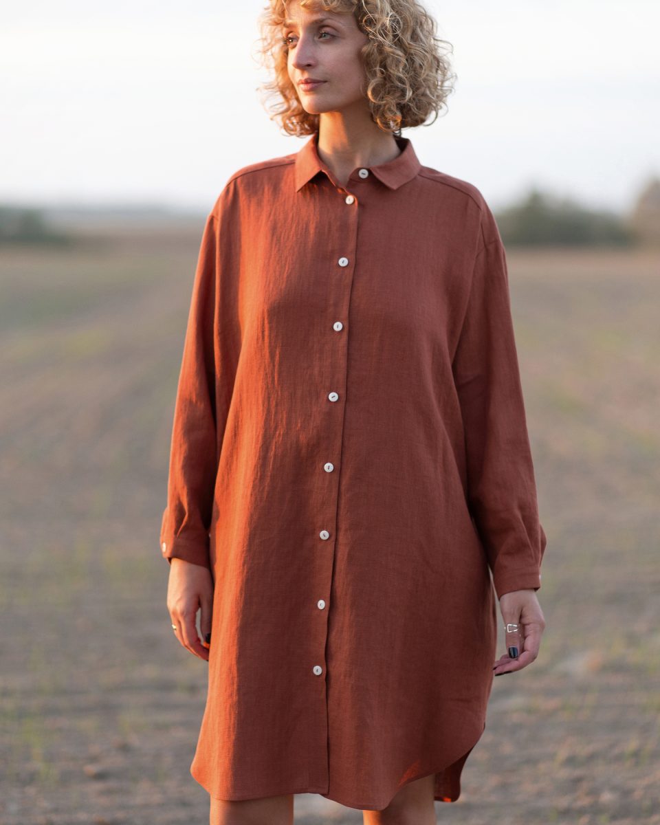 Oversized long sleeve linen shirt dress - Image 4