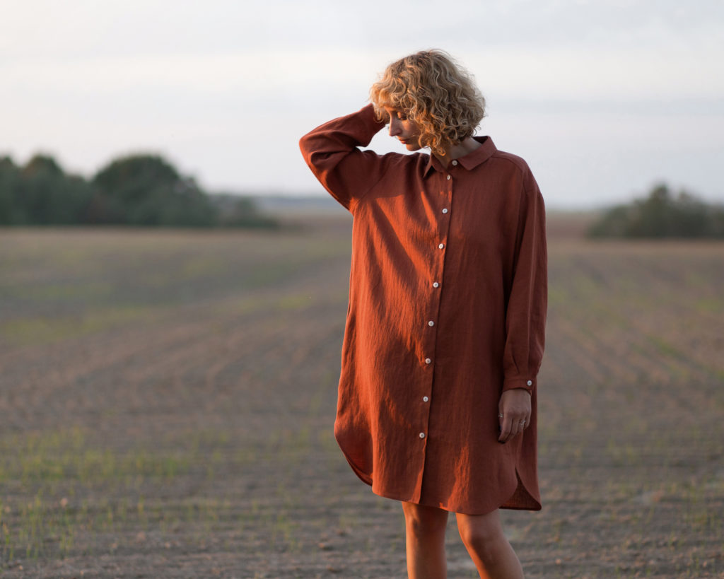Oversized long sleeve linen shirt dress