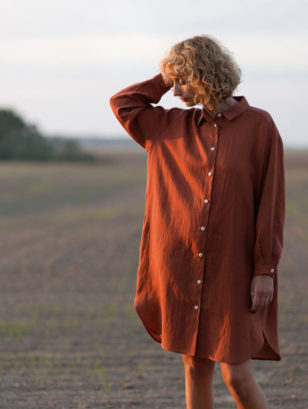 Oversized long sleeve linen shirt dress