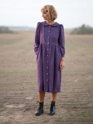 Long sleeve linen dress with button closure