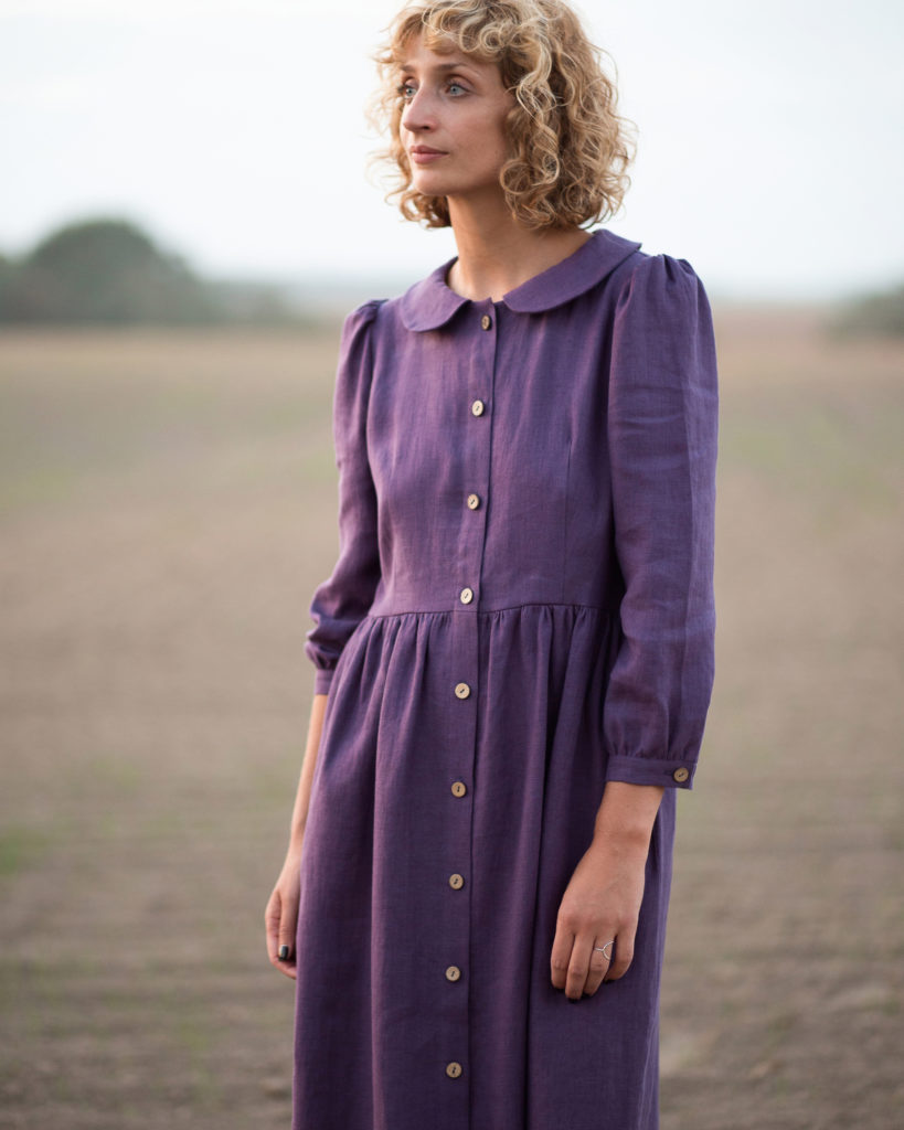 Long sleeve linen dress with button closure - Image 1