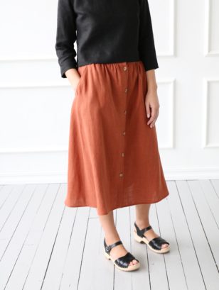 Midi Button Down Linen Skirt
