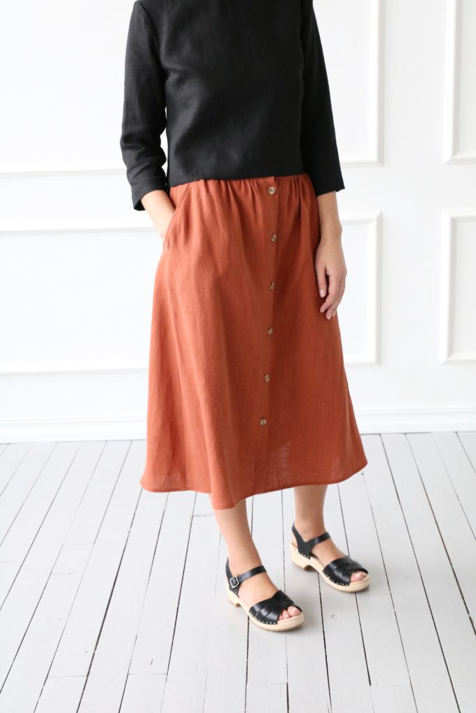 Midi Button Down Linen Skirt