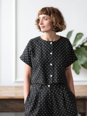 Linen Short Sleeve Crop Blouse