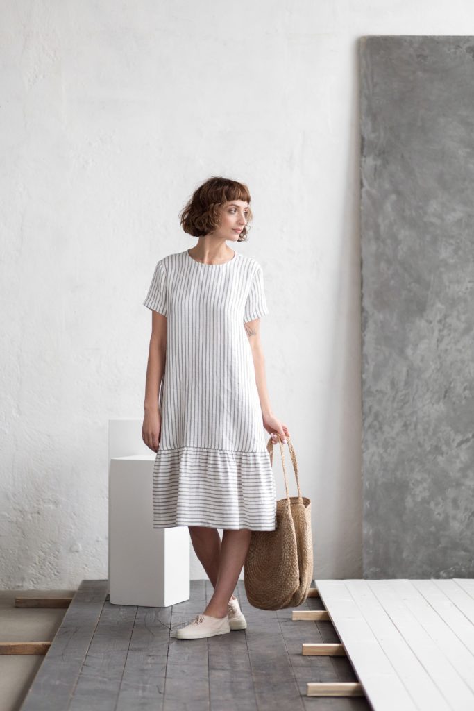 Linen Dress With Frilled Hem - Image 1