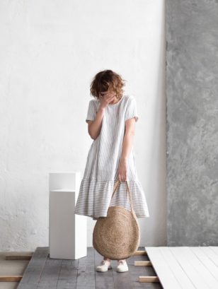 Linen Dress With Frilled Hem
