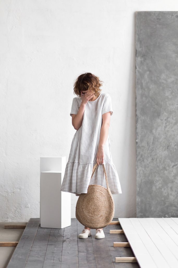 Linen Dress With Frilled Hem