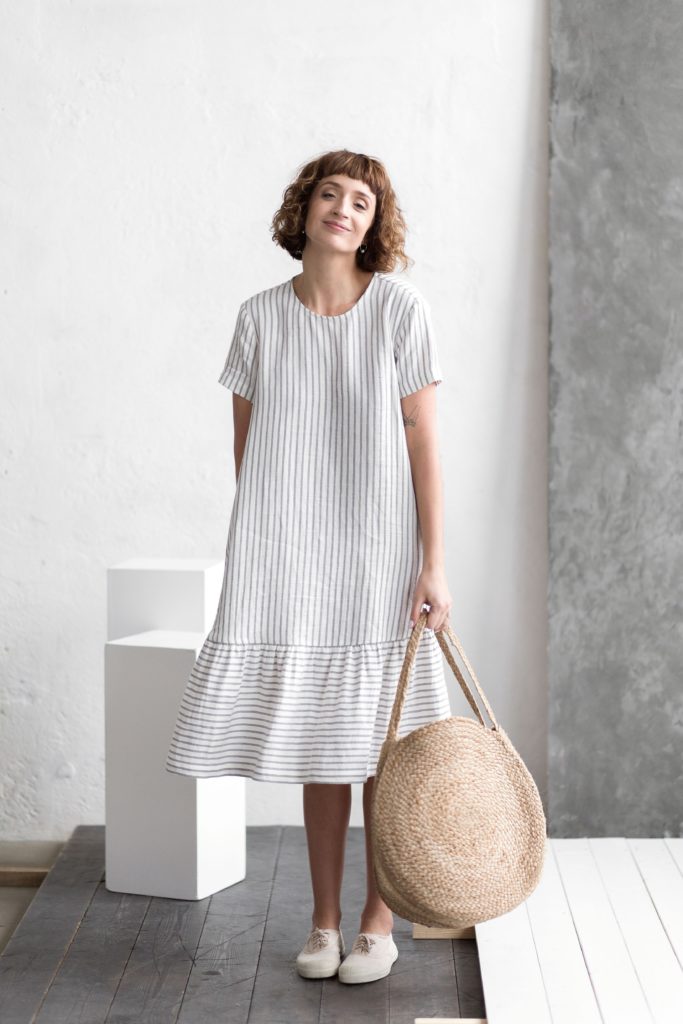 Linen Dress With Frilled Hem - Image 2
