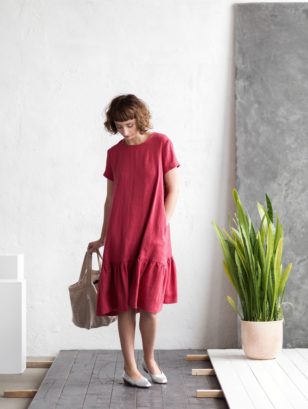 Linen Dress With Frilled Hem