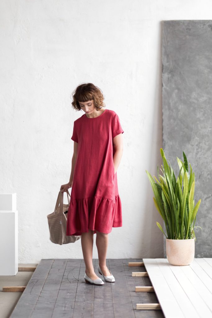 Linen Dress With Frilled Hem