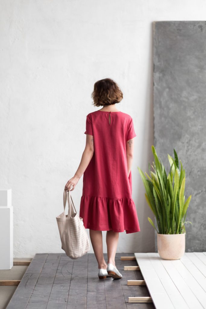 Linen Dress With Frilled Hem - Image 4