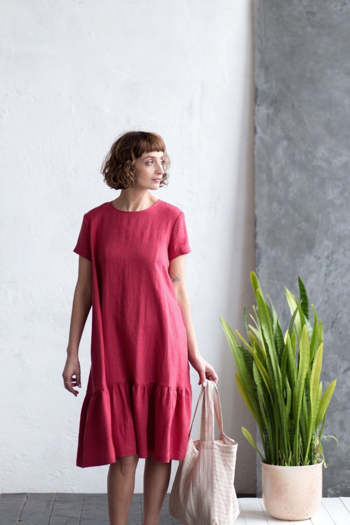 Linen Dress With Frilled Hem - Image 3