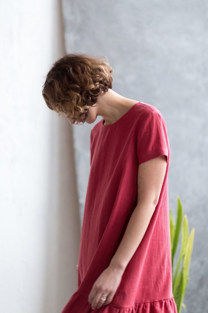 Linen Dress With Frilled Hem - Image 1