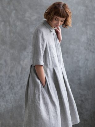 Linen pleated skirt dress