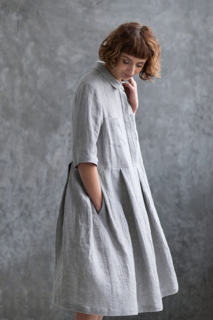 Linen pleated skirt dress