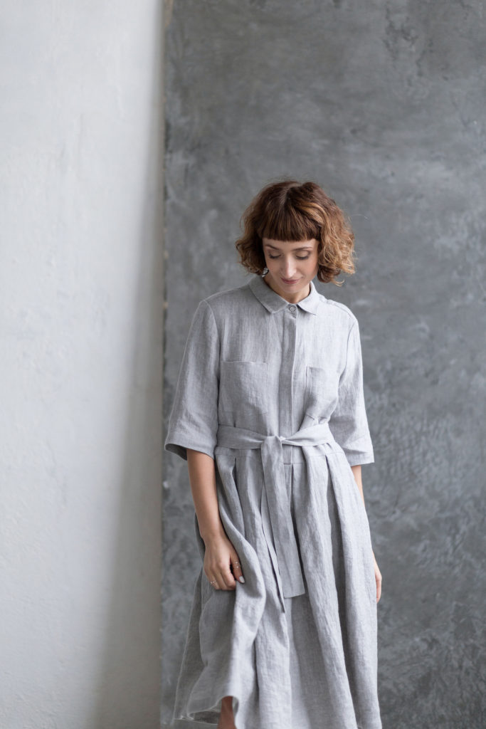Linen pleated skirt dress - Image 1