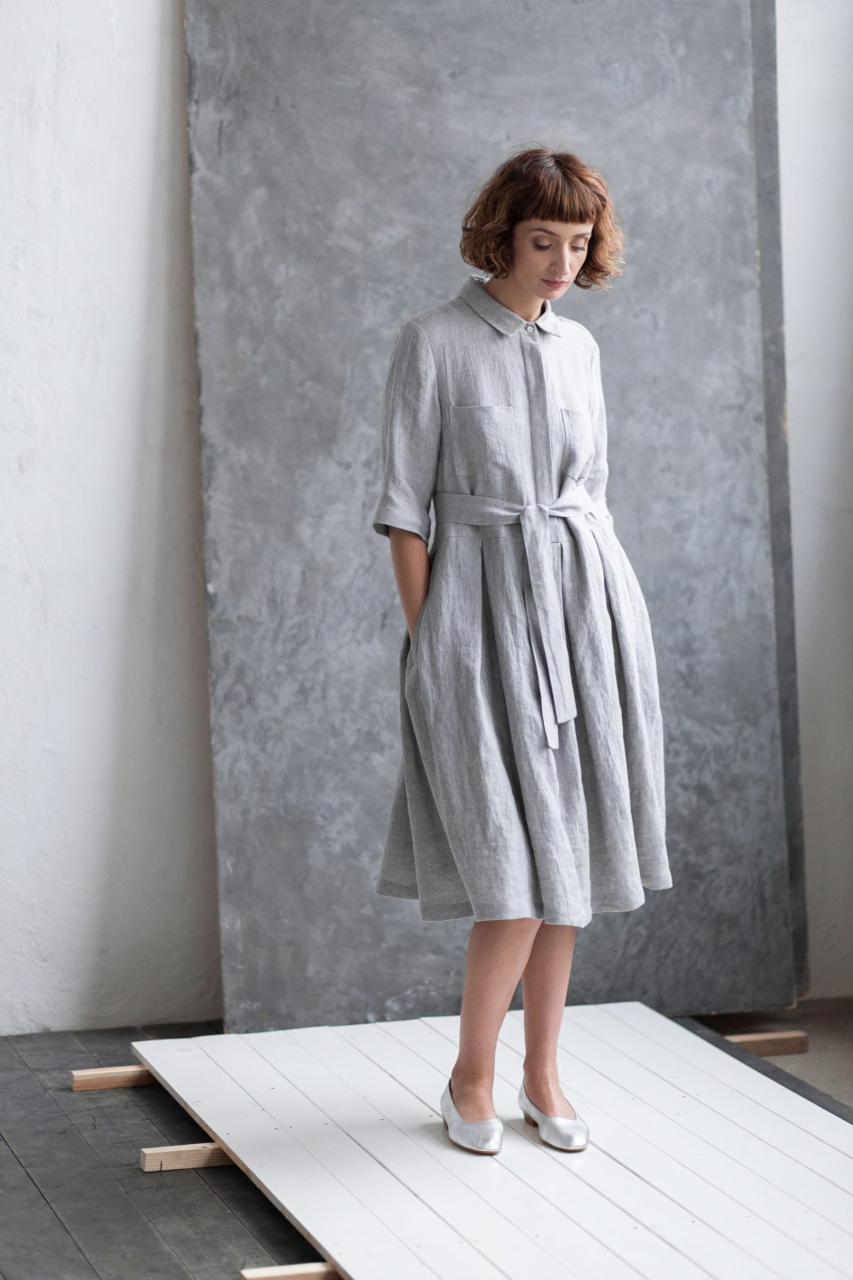 Linen pleated skirt dress - Image 2