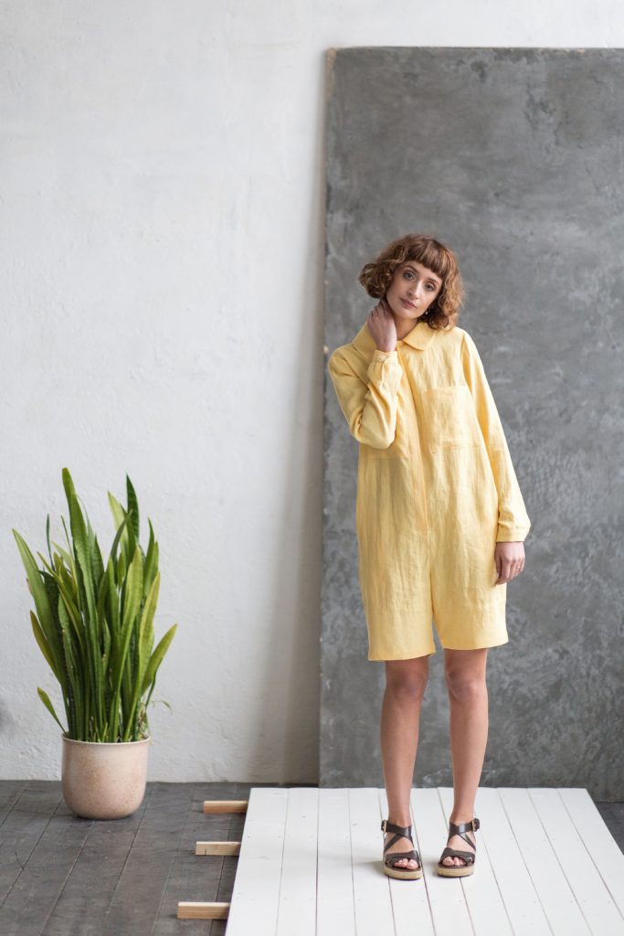 Long Sleeve Linen Playsuit - Image 1