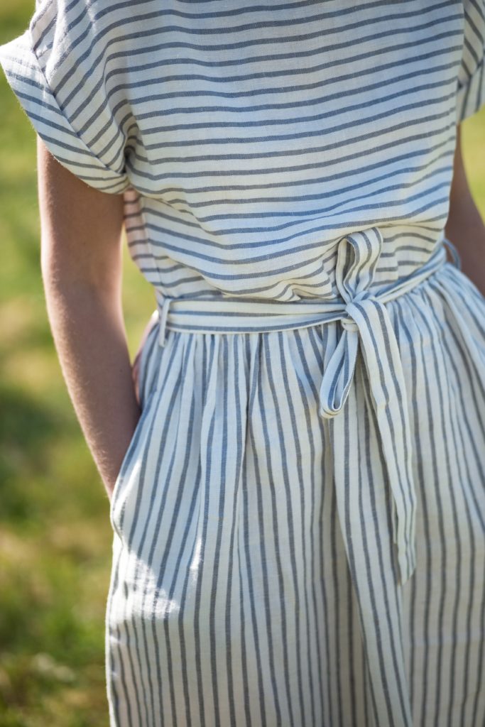 Striped linen tie belt dress - Image 3