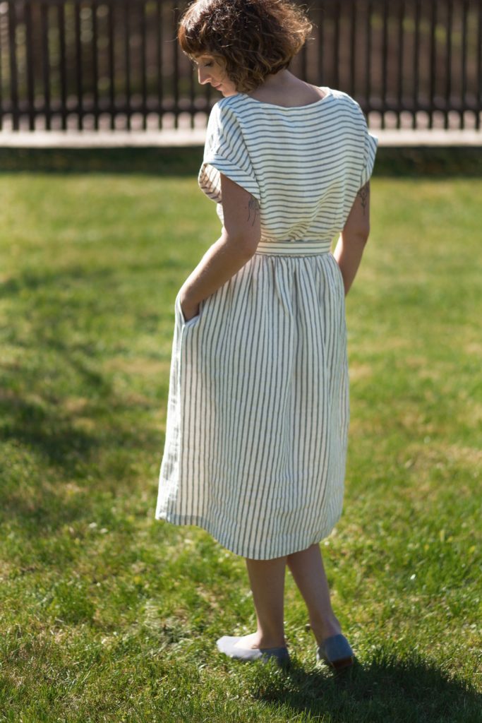 Striped linen tie belt dress - Image 2