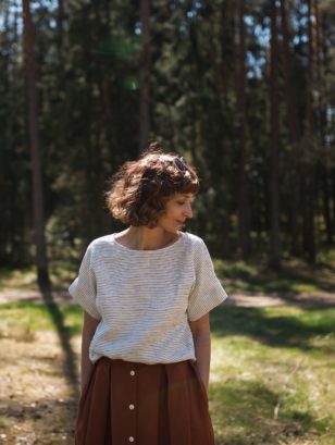 Linen Short Sleeve Blouse In Stripes