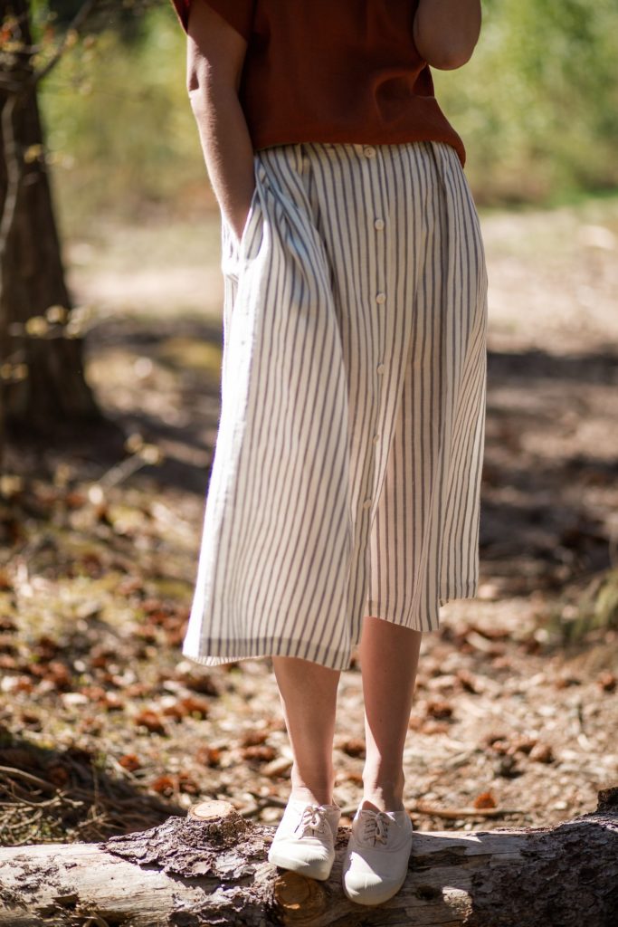 Striped Linen Midi Length Skirt - Image 3