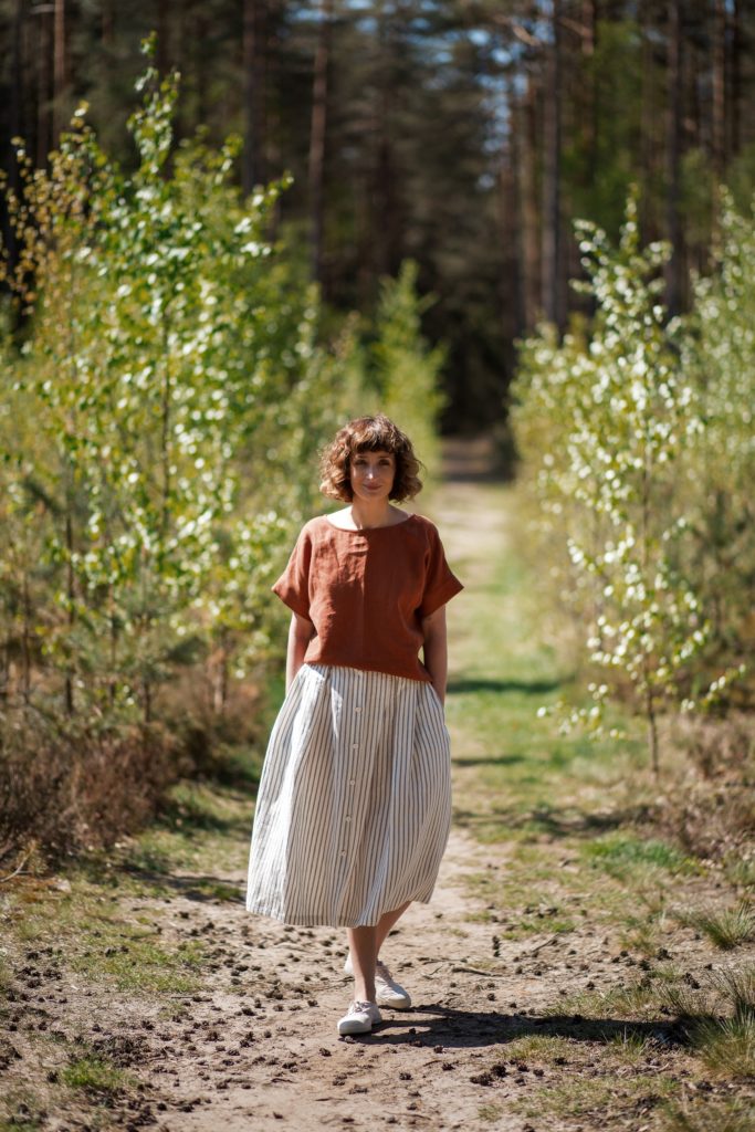 Striped Linen Midi Length Skirt - Image 1