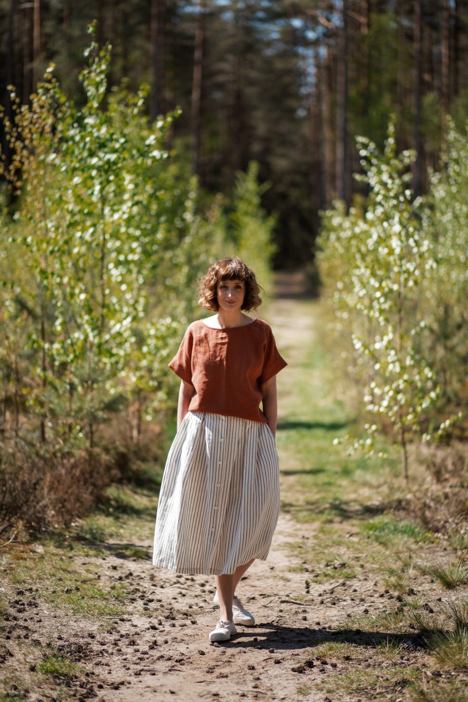 Striped Linen Midi Length Skirt - Image 1