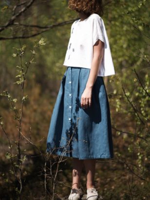 Midi Length Pleated Linen Skirt