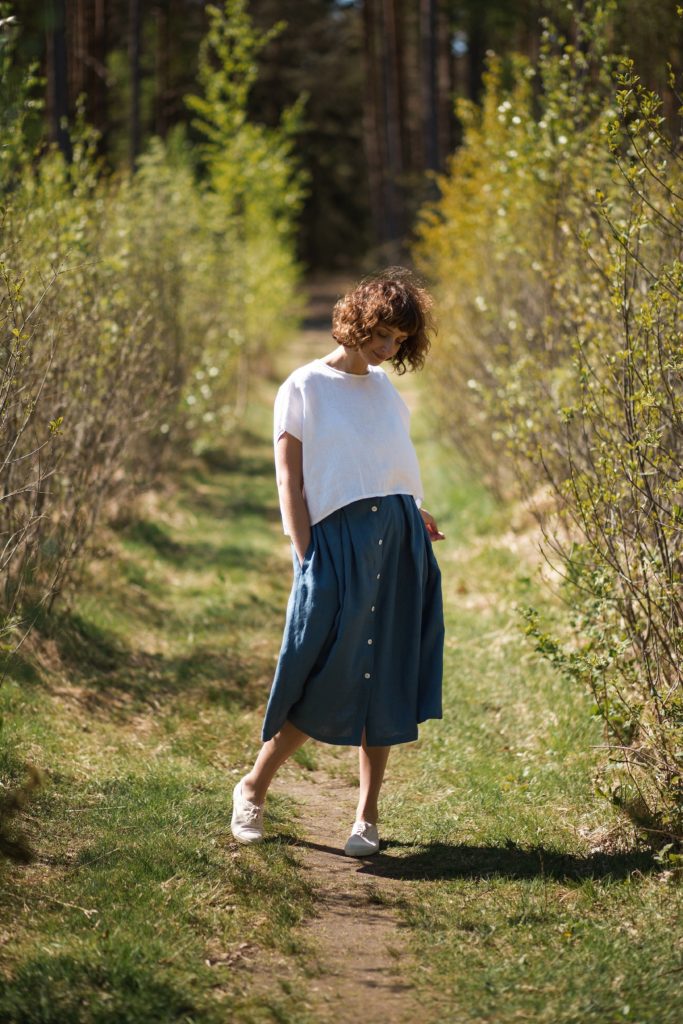 Midi Length Pleated Linen Skirt - Image 2