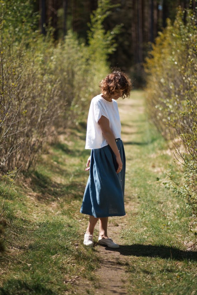Midi Length Pleated Linen Skirt - Image 1