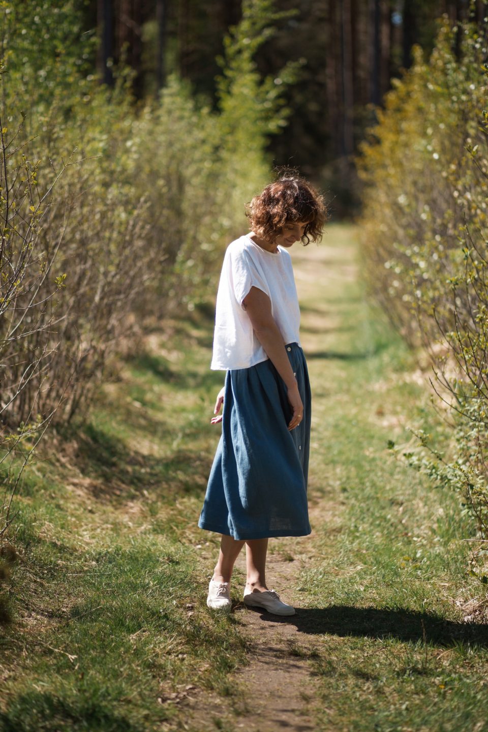Midi Length Pleated Linen Skirt - Image 1