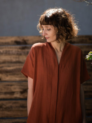 Linen jumpsuit with short sleeves and tie belt | Jumpsuit | Sustainable clothing | OffOn clothing
