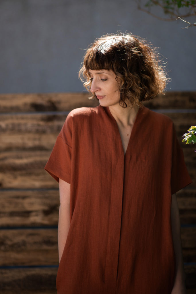 Linen jumpsuit with short sleeves and tie belt | Jumpsuit | Sustainable clothing | OffOn clothing