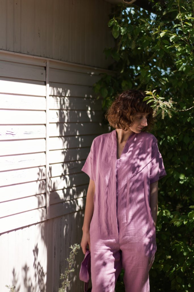 V-neckline linen jumpsuit | Jumpsuits | Sustainable clothing | OffOn clothing