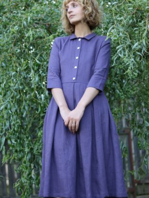 Pleated Skirt Linen Midi dress