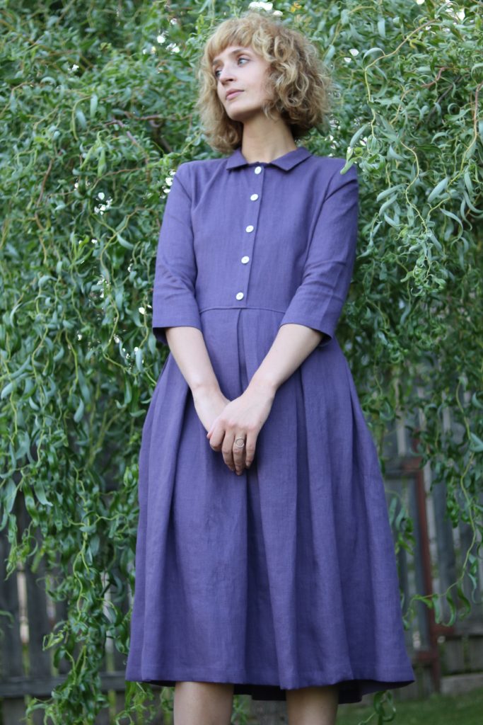Pleated Skirt Linen Midi dress