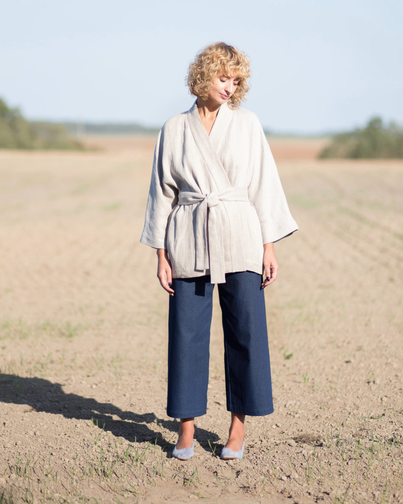Linen jacket in a woven herringbone print - Image 1