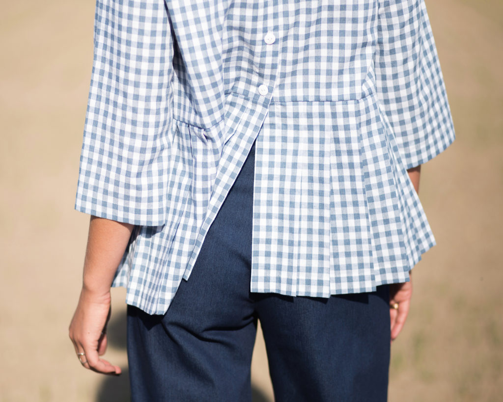 Checkered cotton blouse with a pleated peplum - Image 2