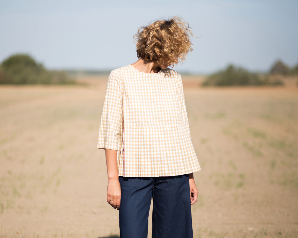 Checkered cotton peplum blouse