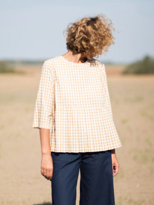 Checkered cotton peplum blouse