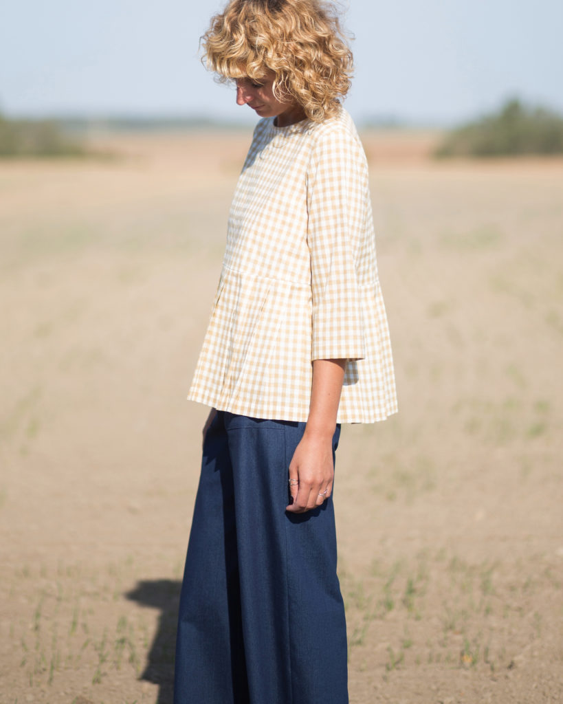 Checkered cotton peplum blouse - Image 1