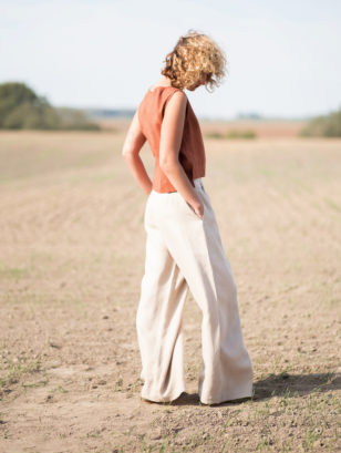 Wide leg linen trousers in a beige color