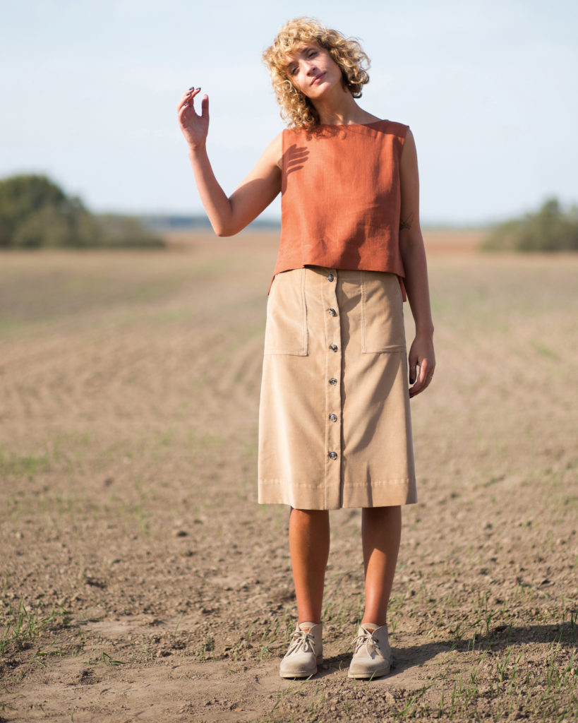 A-line needle-cord skirt