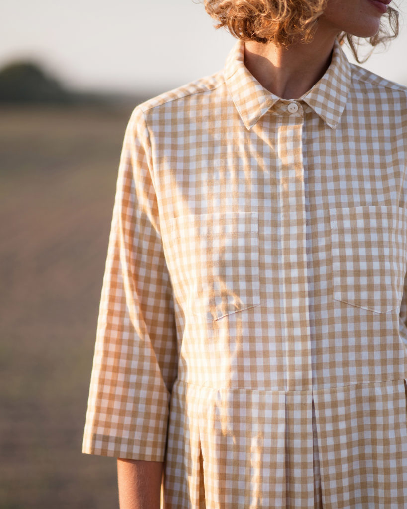 Checkered shirt dress with a pleated skirt - Image 2