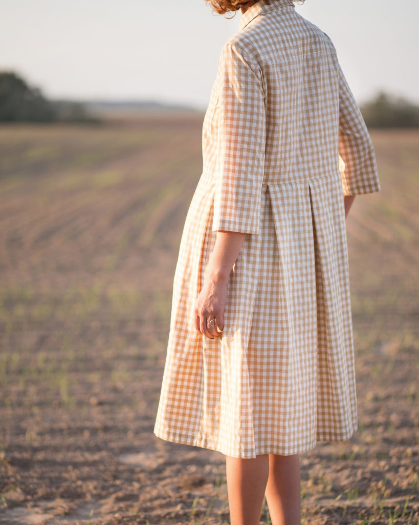 Checkered shirt dress with a pleated skirt