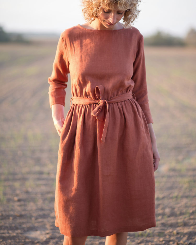 Linen MIDI tie belt dress - Image 4