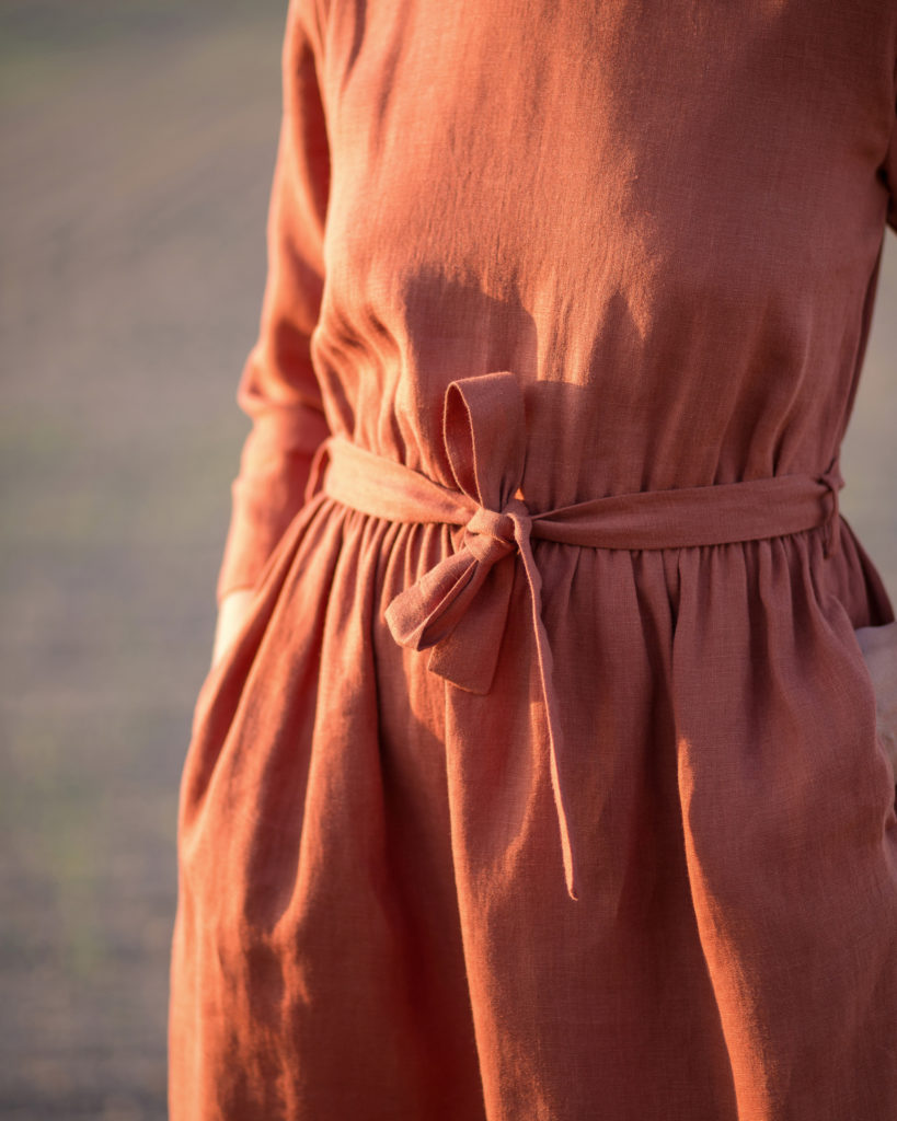 Linen MIDI tie belt dress - Image 3