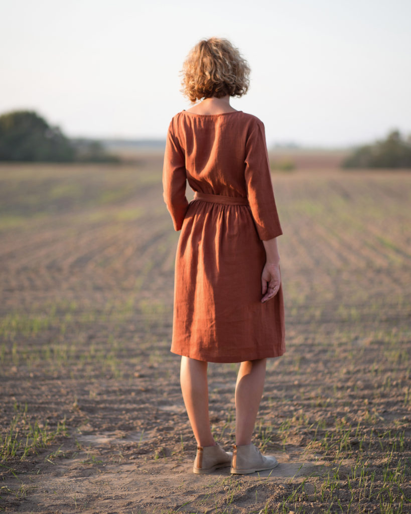 Linen MIDI tie belt dress - Image 2