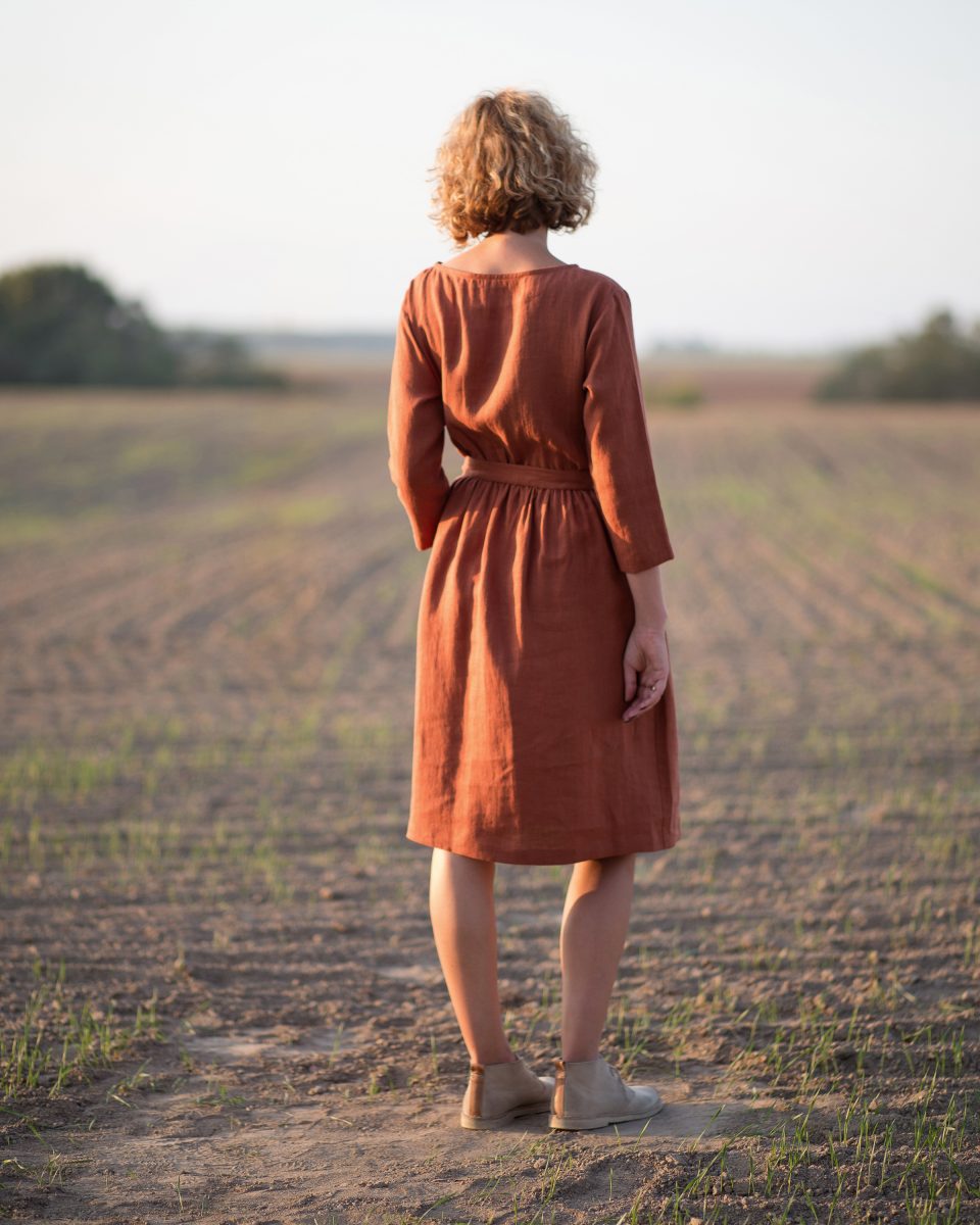 Linen MIDI tie belt dress - Image 2